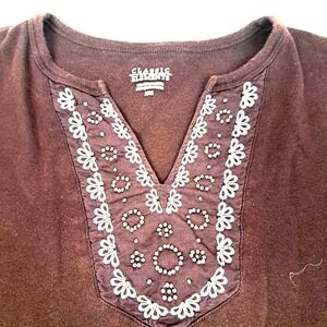 Classic Elements Top Women's M Brown Ivory Trim 100%‎ Cotton Cottage Classic